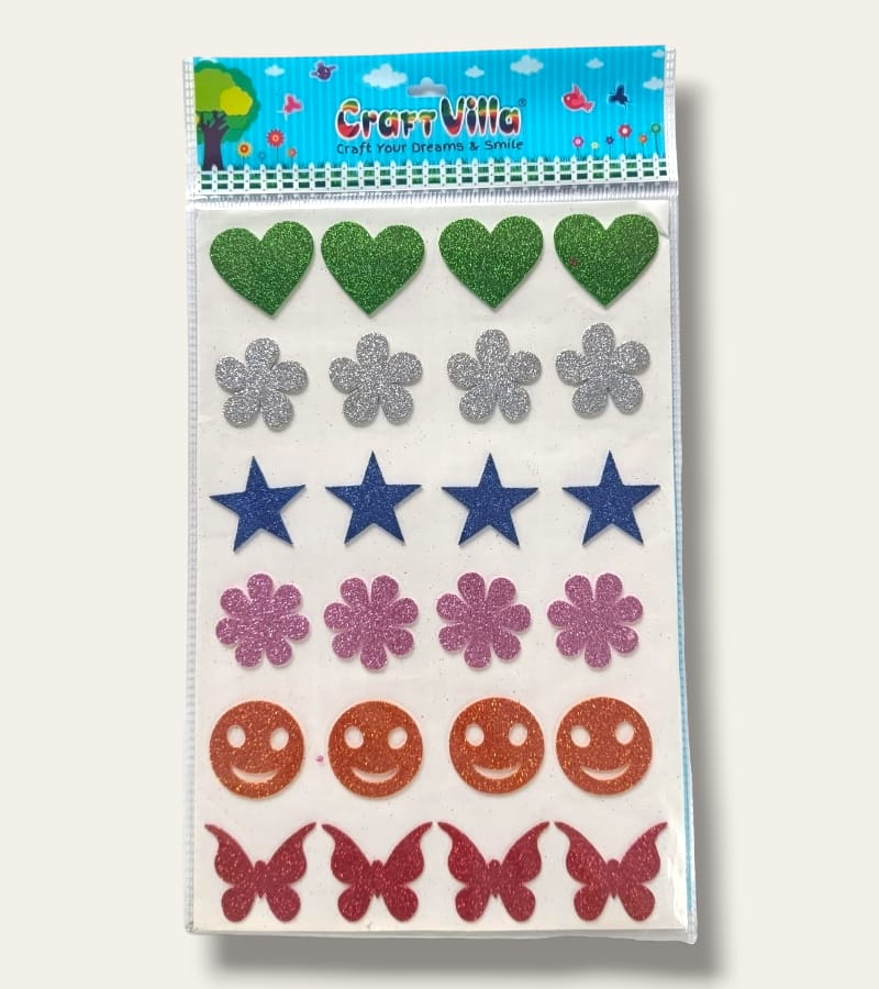 Craft Villa Sparkle Mix Shape Glitter Sticker Card- 8x12 Inch, Assorted Colors (Pack of 1)
